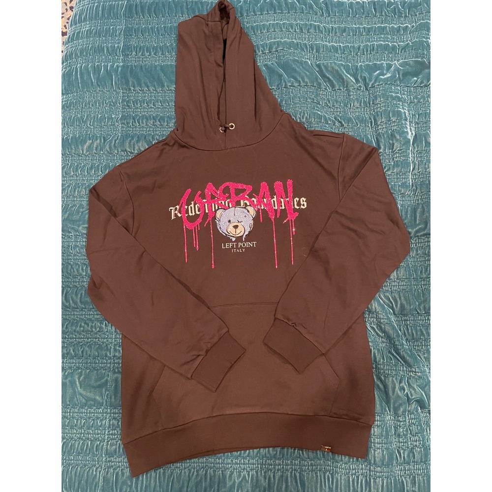 Left Point Italy‎ Urban Bear Graphic Hoodie Sweatshirt Brown XL